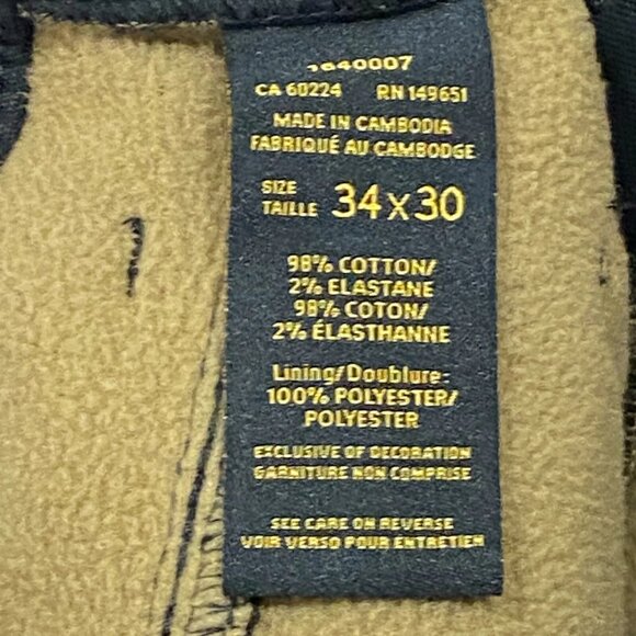 CAT Caterpillar Work Pants Mens 34 x 30 Black Canvas Fleece Lined DIRTY CUFF - Picture 11 of 12